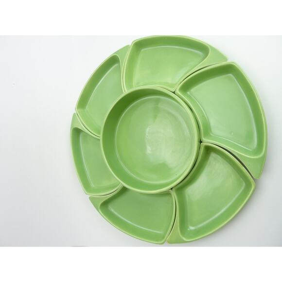 Vintage Mid Century Chip Dip Party Retro Hosting Condiment Plates Green - Picture 2 of 8